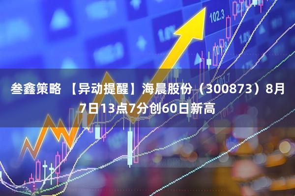 叁鑫策略 【异动提醒】海晨股份（300873）8月7日13点7分创60日新高
